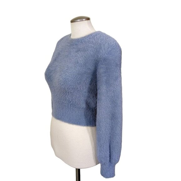 Sunday Best Aritzia Kitten Sweater Womens S Blue Fuzzy Pullover Balloon Sleeve - Picture 4 of 8